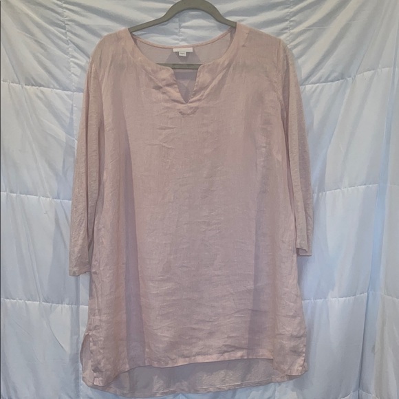 J.Jill Love Linen Pale Pink Split Neck Lagenlook Tunic Top | Size Large - Picture 1 of 10